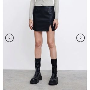 Vegan Leather Split Hem A-Line Short Skirt